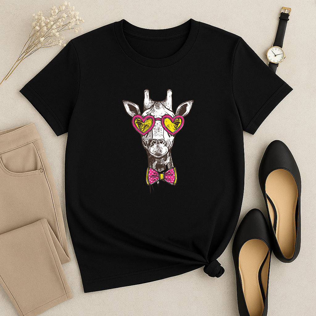 Nerdy Giraffe T-Shirt Gift: Funny Animal Graphic Tee with Glasses and Bow Tie