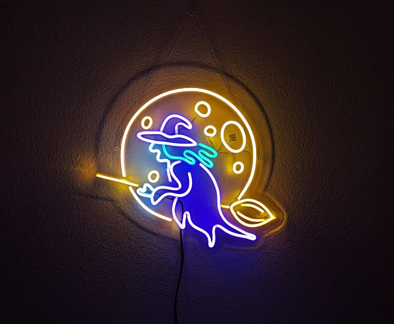 Flying Witch Neon Sign 🌙 Cast a Glowing Spell on Your Space!