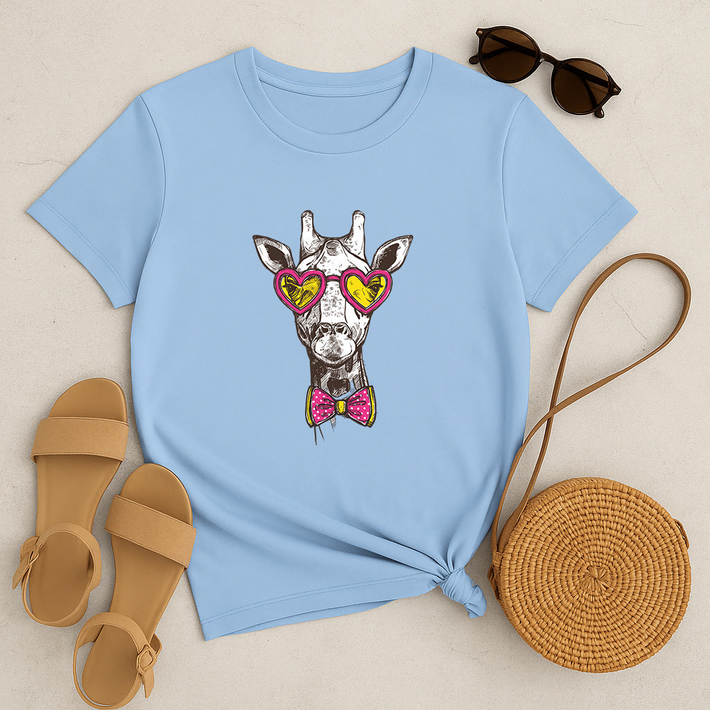 Nerdy Giraffe T-Shirt Gift: Funny Animal Graphic Tee with Glasses and Bow Tie