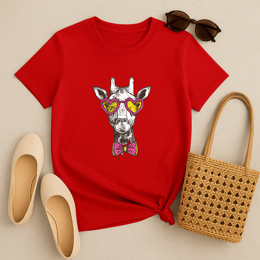 Nerdy Giraffe T-Shirt Gift: Funny Animal Graphic Tee with Glasses and Bow Tie