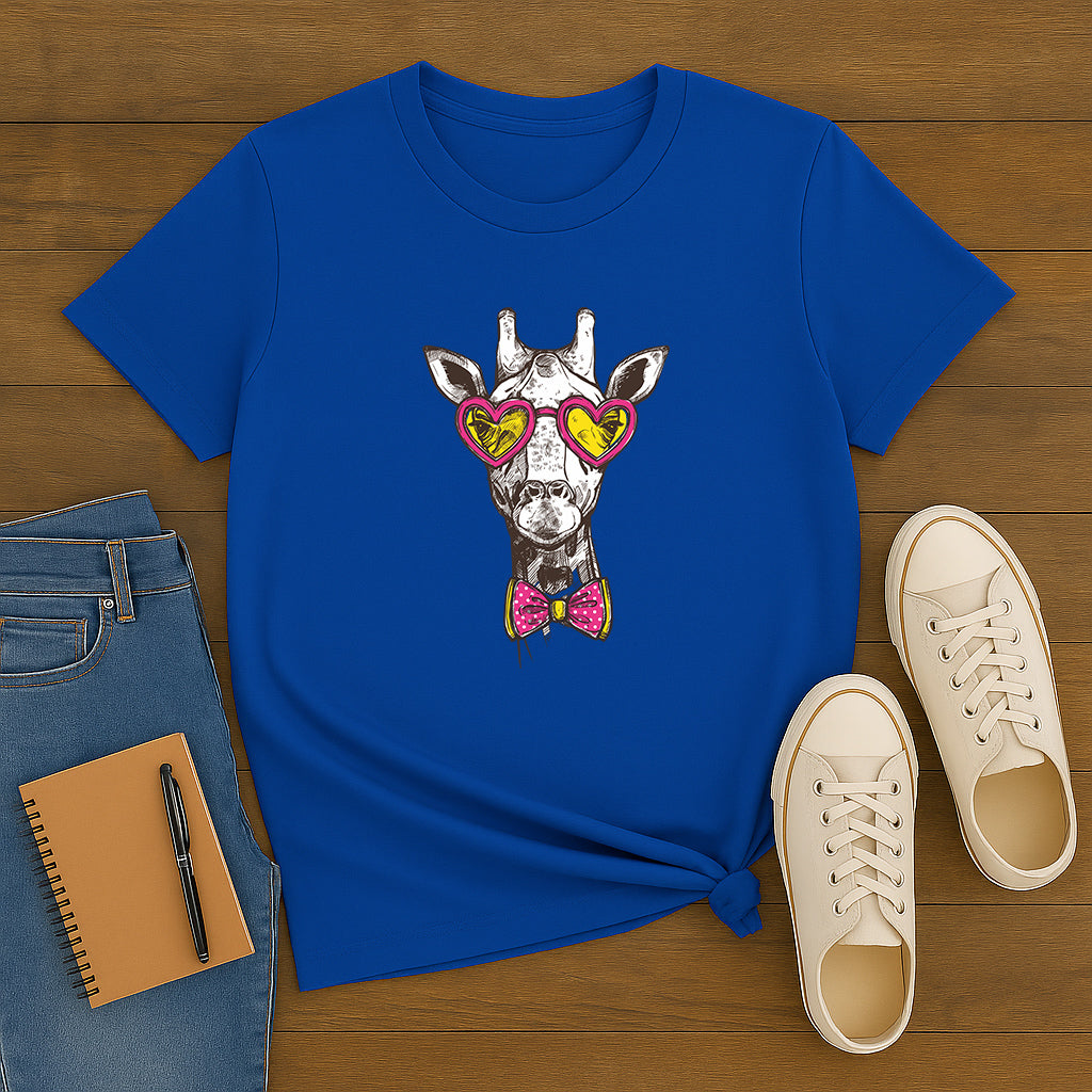 Nerdy Giraffe T-Shirt Gift: Funny Animal Graphic Tee with Glasses and Bow Tie