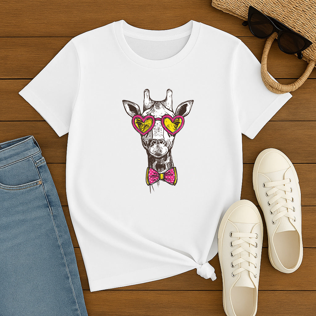 Nerdy Giraffe T-Shirt Gift: Funny Animal Graphic Tee with Glasses and Bow Tie